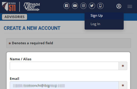 Signing up with Nevada 511