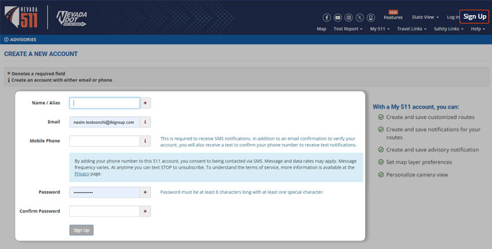 Sign up with 511Nevada